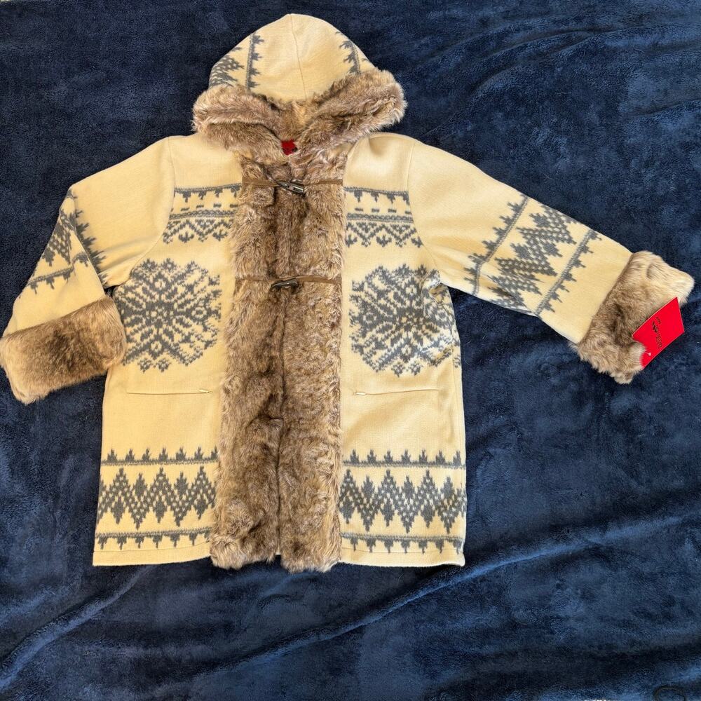 Black Mountain Peak Nordic Faux Fur Sweater Jacket Hood Toggles NWT L Cabincore